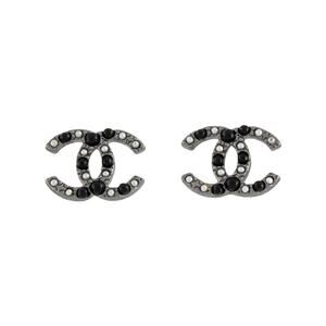 Chanel Silver-tone Faux Pearl Interlocking CC Stud Earrings